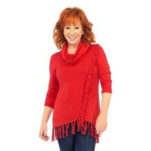 REBA Burgundy Cowl Neck Fringe Tunic Sweater Women's Size Small